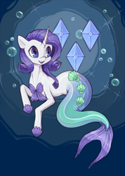 Size: 650x912 | Tagged: safe, artist:heinymanta, artist:misukitty, derpibooru import, rarity, mermaid, merpony, scare master, bubble, clothes, costume, cute, cutie mark, mermaidized, mermarity, nightmare night costume, open mouth, raribetes, seashell, seashell bra, solo, species swap