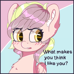 Size: 1920x1920 | Tagged: safe, artist:richtera, derpibooru import, oc, oc only, oc:lavender whisper, pegasus, pony, blushing, ear fluff, freckles, male, palindrome get, tsundere