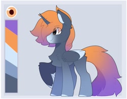 Size: 1986x1548 | Tagged: safe, artist:little-sketches, derpibooru import, oc, oc:sunset winds, alicorn, pony, alicorn oc, chest fluff, color palette, ear fluff, eye clipping through hair, gradient mane, gradient tail, gray background, horn, male, reference sheet, simple background, two toned wings, wings