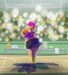 Size: 1450x1600 | Tagged: safe, artist:secretgoombaman12345, scootaloo, human, ass, basketball, fat, female, huge butt, humanized, large butt, scootabutt, scootalard, solo, sports