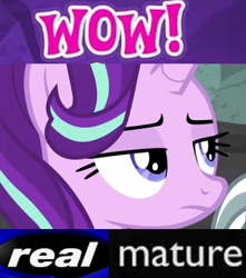 Size: 512x580 | Tagged: safe, derpibooru import, edit, edited screencap, screencap, starlight glimmer, pony, unicorn, shadow play, caption, expand dong, exploitable meme, image macro, meme, wow! glimmer