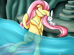 Size: 2400x1800 | Tagged: safe, artist:novaspark, angel bunny, fluttershy, pegasus, pony, bath, bathing, water