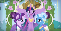 Size: 8766x4500 | Tagged: safe, artist:limedazzle, derpibooru import, princess twilight 2.0, starlight glimmer, trixie, twilight sparkle, twilight sparkle (alicorn), alicorn, pony, unicorn, absurd resolution, alternate design, female, lesbian, lesbian wedding, mare, marriage, older, older twilight, shipping, startrix, wedding