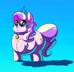 Size: 838x820 | Tagged: safe, artist:secretgoombaman12345, diamond tiara, pony, ask chubby diamond, ask, chubby diamond, collar, fat, female, large butt, mare, pet, pet play, pet tag, shadow, solo, starry eyes, thick, tumblr, wingding eyes