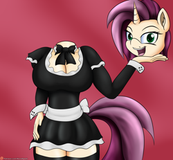 Size: 2700x2500 | Tagged: safe, artist:novaspark, oc, oc only, oc:mix n' match, anthro, dullahan, clothes, detachable head, disembodied head, french maid, headless, maid, modular, monster mare, patreon, patreon logo, solo