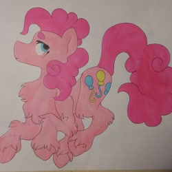 Size: 1080x1080 | Tagged: safe, artist:c_owokie, derpibooru import, pinkie pie, earth pony, pony, chest fluff, female, mare, smiling, solo, traditional art, unshorn fetlocks