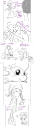 Size: 800x2952 | Tagged: safe, artist:cartoonlion, fluttershy, rarity, spike, oc, oc:futashy, dragon, human, pegasus, pony, ask, ask futashy, collar, female, food, futa, futashy, futaverse, human female, humanized, ice cream, intersex, male, monochrome, pet tag, rejection