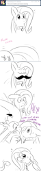 Size: 638x2645 | Tagged: safe, artist:cartoonlion, fluttershy, spike, oc, oc:futashy, dragon, pegasus, pony, ask, ask futashy, collar, comic, futa, futashy, futaverse, intersex, male, monochrome, moustache, pet tag