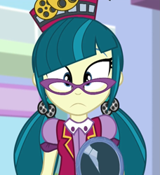 Size: 981x1074 | Tagged: safe, screencap, juniper montage, equestria girls, mirror magic, spoiler:eqg specials, broken mirror, cropped, female, glasses, mirror, solo