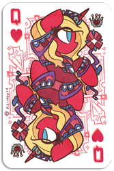 Size: 400x600 | Tagged: safe, artist:azimooth, oc, oc only, oc:scarlet rose, pony, unicorn, blonde, blue eyes, cutie mark, female, mare, playing card, queen, solo