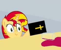 Size: 275x225 | Tagged: safe, sunset shimmer, pony, bible, everything is ruined, pure unfiltered evil, smiling, wine, you went there