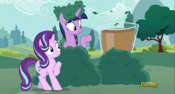 Size: 1749x936 | Tagged: safe, artist:住, edit, screencap, starlight glimmer, twilight sparkle, twilight sparkle (alicorn), alicorn, pony, no second prances, chocolate, chocolate milk, discovery family logo, everything is ruined, exploitable meme, female, frown, mare, meme, milk, pure unfiltered evil, raised hoof, smiling, spilled milk, this will end in spilled milk, wide eyes