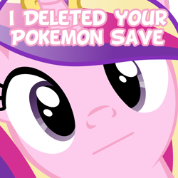 Size: 4800x4800 | Tagged: safe, edit, princess cadance, alicorn, pony, :, absurd resolution, close-up, everything is ruined, face, hi anon, looking at you, meme, pokémon, pure unfiltered evil