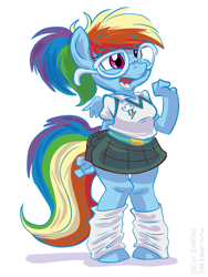 Size: 675x900 | Tagged: safe, artist:1trick, artist:zinnthos, derpibooru import, rainbow dash, anthro, unguligrade anthro, adorkable, clothes, cute, dork, female, glasses, leg warmers, nerd, open mouth, rainbow dork, simple background, skirt, smiling, solo, white background