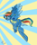 Size: 1200x1453 | Tagged: safe, artist:atryl, derpibooru import, rainbow dash, anthro, pegasus, unguligrade anthro, abstract background, anatomically incorrect, ass, clothes, female, flying, goggles, incorrect leg anatomy, smiling, solo, uniform, waving, wonderbolts uniform