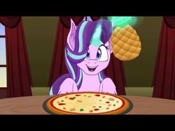 Size: 480x360 | Tagged: safe, artist:yudhaikeledai, starlight glimmer, pony, unicorn, everything is ruined, food, pineapple, pizza, pure unfiltered evil, smiling, solo, that pony sure does love pineapple pizza