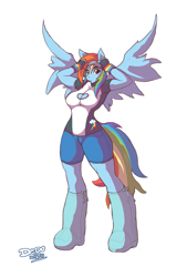 Size: 651x963 | Tagged: safe, artist:lionalliance, derpibooru import, rainbow dash, anthro, boob window, breasts, cleavage, female, simple background, solo, white background