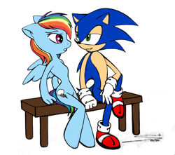 Size: 900x796 | Tagged: safe, artist:soulveiwinterfall, derpibooru import, rainbow dash, anthro, unguligrade anthro, crossover, crossover shipping, female, interspecies, male, shipping, sonic the hedgehog, sonic the hedgehog (series), sonicdash, sonicified, straight, style emulation