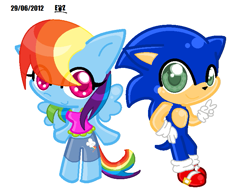 Size: 743x580 | Tagged: safe, artist:polishhedgiefangirl, derpibooru import, rainbow dash, anthro, chibi, crossover, sonic the hedgehog, sonic the hedgehog (series)