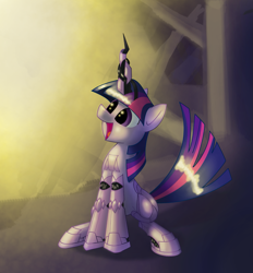 Size: 1349x1451 | Tagged: safe, artist:underpable, derpibooru import, twilight sparkle, cyborg, pony, unicorn, :d, cute, female, happy, looking at something, looking up, mare, open mouth, sitting, smiling, solo, twiabetes, underpable is trying to murder us