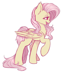 Size: 3200x3600 | Tagged: safe, artist:hawthornss, fluttershy, bat pony, pegasus, pony, bedroom eyes, fangs, flutterbat, profile, raised hoof, simple background, solo, tongue out, transparent background