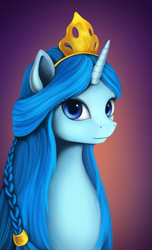 Size: 1165x1920 | Tagged: safe, artist:l1nkoln, oc, oc only, oc:princess argenta, argentina, braid, crown, looking at you, nation ponies, ponified, portrait, simple background, smiling, solo