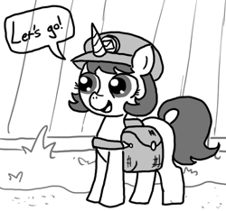 Size: 640x600 | Tagged: safe, artist:ficficponyfic, oc, oc only, oc:joyride, pony, unicorn, child, colt quest, cute, dirt, female, filly, foal, grass, happy, hat, horn, innocent, letter, mail, mailbag, mailmare, mailmare hat, mailpony, smiling, story included