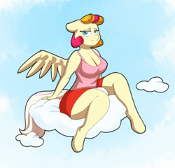 Size: 1280x1230 | Tagged: safe, artist:ask-pegasus-lola, artist:zacharyisaacs, oc, oc only, oc:lola cloudmaker, anthro, pegasus, anthro oc, breasts, clothes, cloud, digital art, female, shorts, thunder thighs, wings