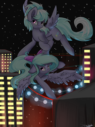 Size: 3000x4000 | Tagged: safe, artist:the---sound, cloudchaser, flitter, city, flying, night