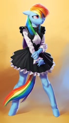 Size: 1000x1778 | Tagged: safe, artist:makkon, derpibooru import, rainbow dash, anthro, pegasus, clothes, female, maid, solo