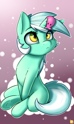 Size: 1800x3000 | Tagged: safe, artist:captainpudgemuffin, lyra heartstrings, pony, squid, unicorn, :<, brain slug, commission, cute, female, looking up, lyrabetes, mare, sitting, solo