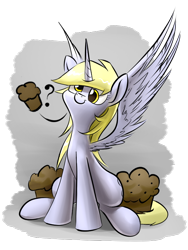 Size: 600x800 | Tagged: safe, artist:underpable, derpibooru import, derpy hooves, alicorn, pony, alicornified, derpicorn, muffin, princess derpy, race swap, solo