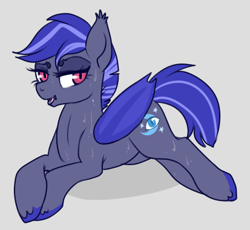 Size: 413x380 | Tagged: safe, artist:lulubell, derpibooru import, oc, oc only, oc:night watch, bat pony, pony, solo, sweat