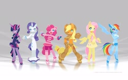 Size: 2560x1600 | Tagged: safe, artist:tysontan, derpibooru import, applejack, fluttershy, pinkie pie, rainbow dash, rarity, twilight sparkle, anthro, earth pony, pegasus, unicorn, bracelet, chaps, clothes, cute, female, freckles, looking at you, mane six, one eye closed, open mouth, smiling, wallpaper, wink