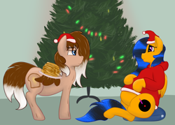 Size: 3500x2500 | Tagged: safe, artist:lupin quill, oc, oc only, oc:cinnamon toast, oc:glowstick explosion, original species, bedroom eyes, belly, big belly, christmas, christmas tree, chubby, clothes, cushion, fat, food, hat, holiday, hoodie, pancakes, plush pony, stuffed, this will end in weight gain, tree, weight gain