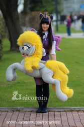 Size: 1500x2250 | Tagged: safe, artist:unicorniaworkshop, derpy hooves, twilight sparkle, twilight sparkle (alicorn), alicorn, human, auction, clothes, cosplay, costume, ebay, food, for sale, irl, irl human, life size, muffin, photo, plushie