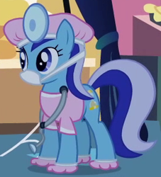 Size: 269x296 | Tagged: safe, screencap, minuette, luna eclipsed, clothes, costume, doctor, head mirror, solo