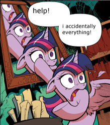 Size: 862x983 | Tagged: safe, idw, twilight sparkle, twilight sparkle (alicorn), alicorn, pony, spoiler:comic, spoiler:comic17, exploitable meme, female, i accidentally, i accidentally everything, mare, meme, recursion, solo, speech bubble