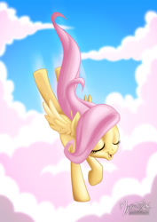 Size: 955x1351 | Tagged: safe, artist:mysticalpha, fluttershy, pegasus, pony, eyes closed, sky, solo