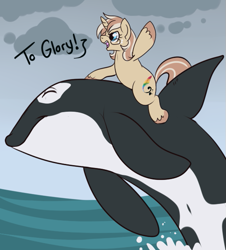 Size: 555x613 | Tagged: safe, artist:lulubell, derpibooru import, oc, oc only, oc:lulubell, orca, charging, riding, stormcloud