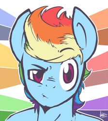 Size: 950x1066 | Tagged: safe, artist:nolycs, derpibooru import, rainbow blitz, rainbow dash, anthro, pegasus, faic, frown, looking at you, male, portrait, raised eyebrow, rule 63, solo, stallion