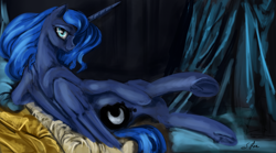 Size: 1280x712 | Tagged: safe, artist:silfoe, derpibooru import, princess luna, alicorn, pony, fine art parody, grande odalisque, lunadoodle, solo, underhoof