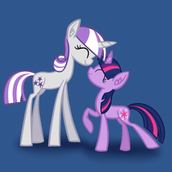 Size: 1024x1024 | Tagged: safe, artist:princessfaeron, twilight sparkle, twilight velvet, ear fluff, eyes closed, female, mother and child, mother and daughter, nuzzling, parent and child, simple background, skinny, tall