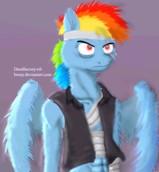 Size: 649x700 | Tagged: safe, artist:deadfactory-rd-brony, derpibooru import, rainbow dash, anthro, abs, bandage, eyelashes, fluffy, rainbow factory dash, rule 63, scar, solo