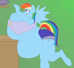 Size: 2480x2264 | Tagged: safe, artist:pixelstarpony, derpibooru import, rainbow dash, anthro, cookie jar, fat, morbidly obese, obese, rainblob dash, solo