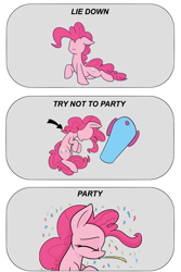 Size: 1280x1920 | Tagged: safe, artist:heir-of-rick, pinkie pie, earth pony, pony, comic, confetti, female, mare, meme, party cannon, party horn, solo, try not to cry