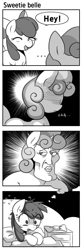 Size: 801x2445 | Tagged: safe, artist:maren, derpibooru import, apple bloom, sweetie belle, comic, handsome squidward, meme, monochrome, nightmare, spongebob squarepants, squidward tentacles, the two faces of squidward