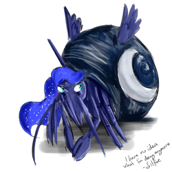 Size: 1280x1280 | Tagged: safe, artist:silfoe, derpibooru import, princess luna, crab, hermit crab, lunadoodle, solo, species swap, wat, why