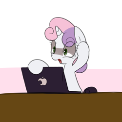 Size: 1280x1280 | Tagged: safe, artist:maren, derpibooru import, sweetie belle, unicorn, female, laptop computer, solo, sweetierpg