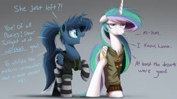 Size: 4000x2250 | Tagged: safe, artist:ncmares, princess celestia, princess luna, alicorn, pony, no second prances, ask majesty incarnate, clothes, dialogue, female, hoodie, open mouth, raised hoof, socks, unamused